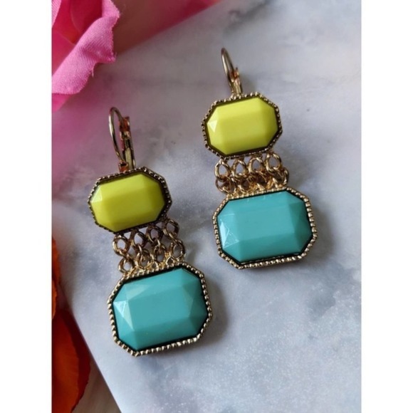 Chain Link teal and lime Earrings - Picture 1 of 2